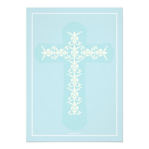 Simple Holy Cross Blue Boy Christening Invitation