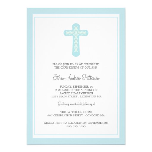 Simple Holy Cross Blue Boy Christening Invitation (front side)