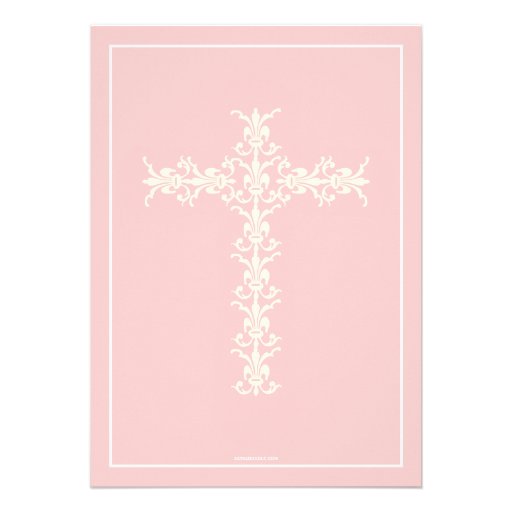 Simple Holy Cross Pink Girl Christening Invitation