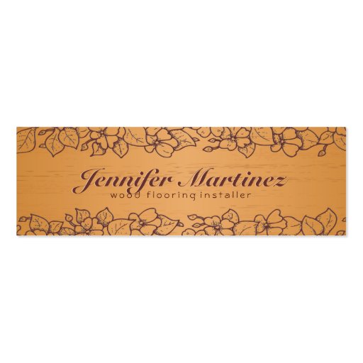 Simple Light Brown Wood Texture Floral Border 3 Business Card (front side)