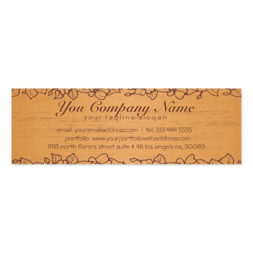 Simple Light Brown Wood Texture Floral Border 3 Business Card (back side)