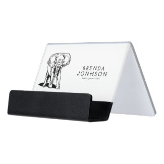 Simple Line Drawing Black Elephant Desk Business Card Holder