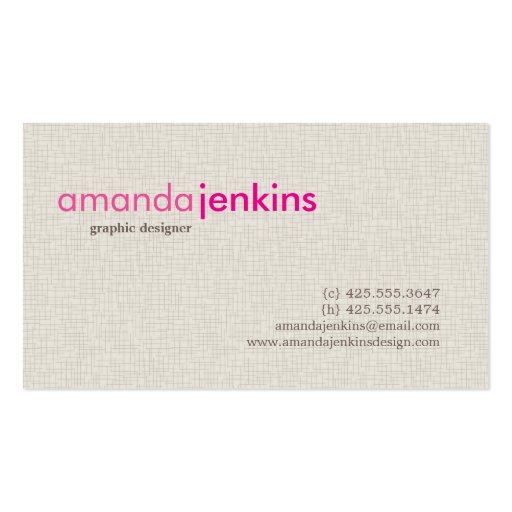 Simple Linen Calling Card Business Card Template (front side)