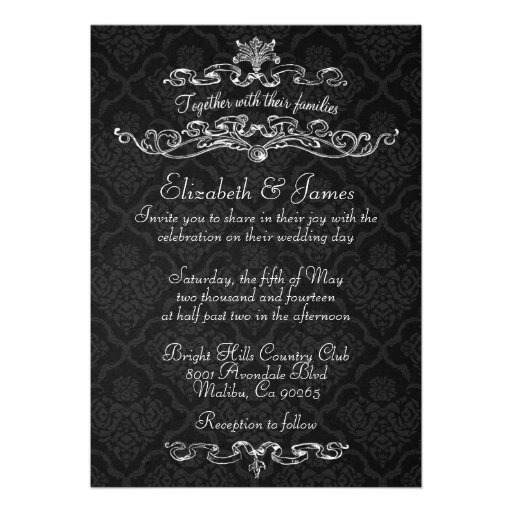 Simple Luxury Black Damask Wedding Invitations