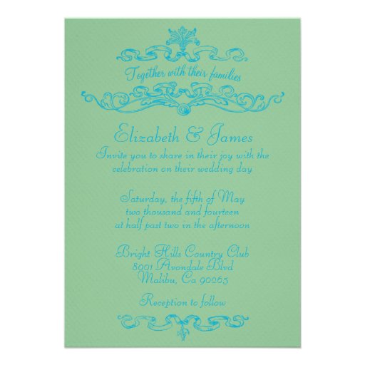 Simple Luxury Blue And Green Wedding Invitations