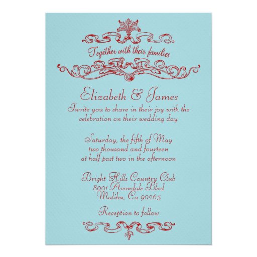 Simple Luxury Blue And Red Wedding Invitations