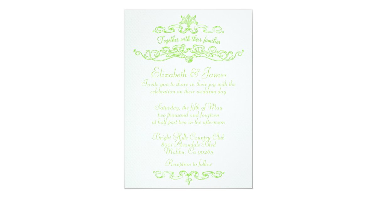 Simple Luxury Lime Green Wedding Invitations Zazzle