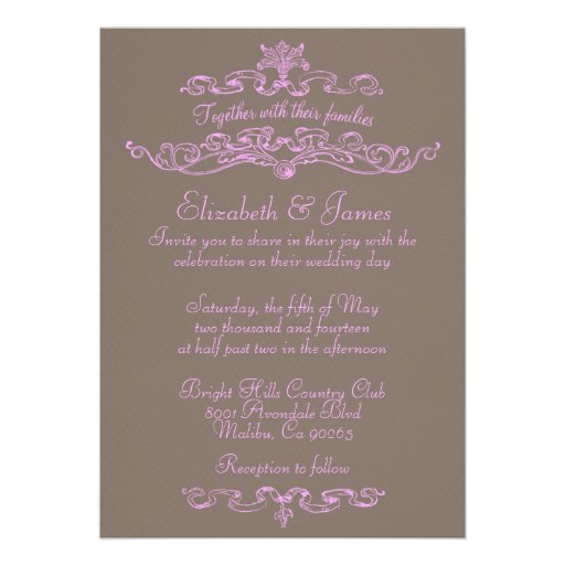 Simple Luxury Pink And Brown Wedding Invitations