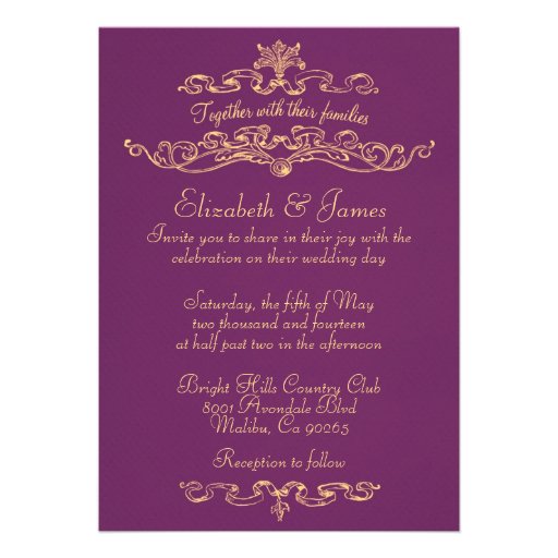 Simple Luxury Purple And Gold Wedding Invitations