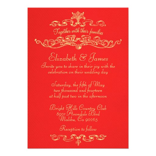 Simple Luxury Red And Gold Wedding Invitations