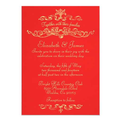 Simple Luxury Red And Gold Wedding Invitations | Zazzle