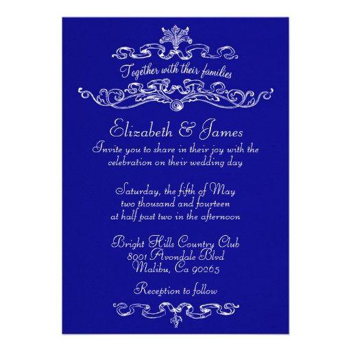 Simple Luxury Royal Blue Wedding Invitations