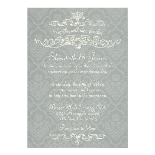 Simple Luxury Silver Damask Wedding Invitations