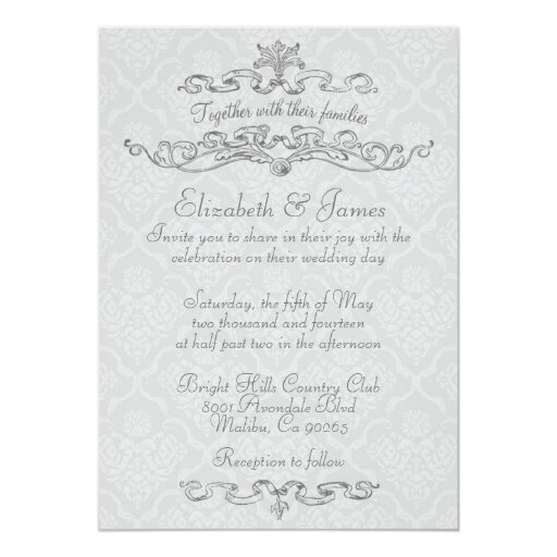 Simple Luxury White Damask Wedding Invitations Zazzle