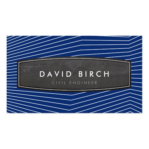 SIMPLE masculine chalkboard badge bold navy blue Business Card (front side)
