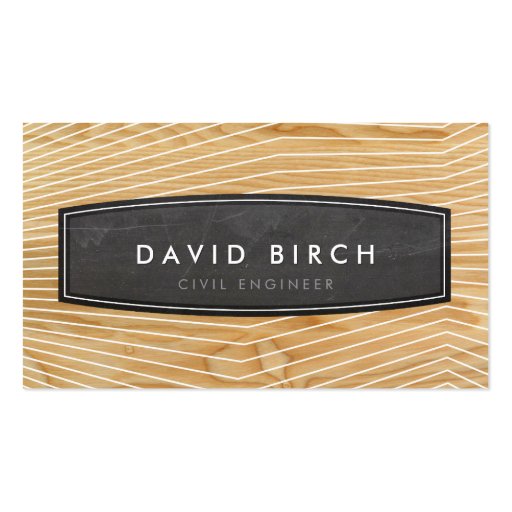 SIMPLE masculine chalkboard badge wood grain look Business Card (front side)