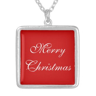 Simple Merry Christmas Wording in Red and White Pendant
