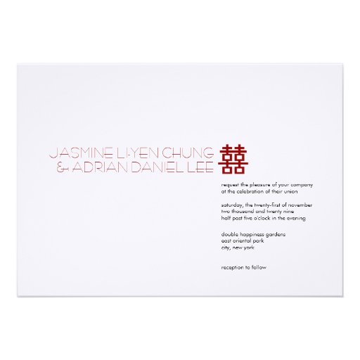 Simple Minimalist Double Happiness Chinese Wedding Custom Invitation