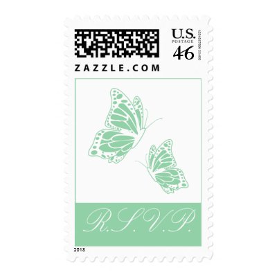 Simple Mint Green Butterfly RSVP Postage