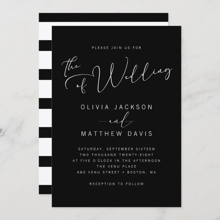 Simple Modern Black And White Calligraphy Wedding Invitation Zazzle