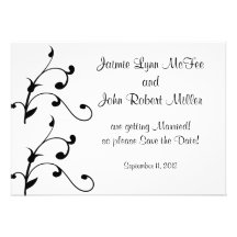 Simple Modern Black White Vine Save the Date Card Invitations