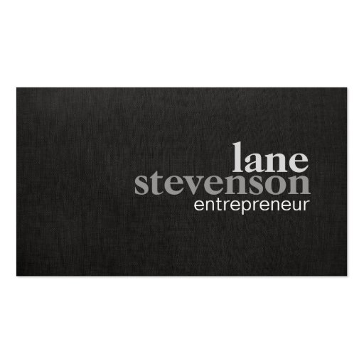 Simple Modern Bold Font Linen Look Black Business Card Template (front side)