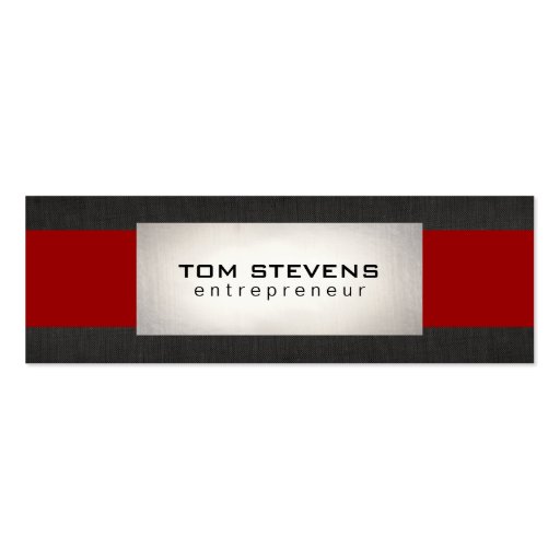 Simple Modern Silver Black Linen Red Striped Business Card Templates (front side)