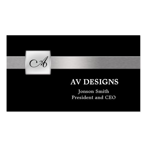 Simple Monogram Black and Silver Business Card
