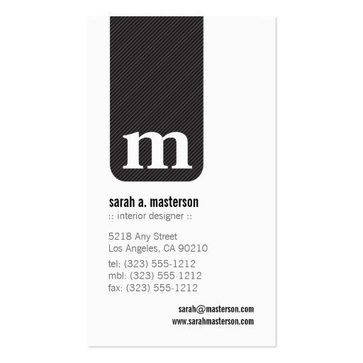 Simple Monogram Designer Business Card (black) (front side)