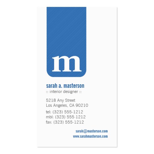 Simple Monogram Designer Business Card (blue) (front side)