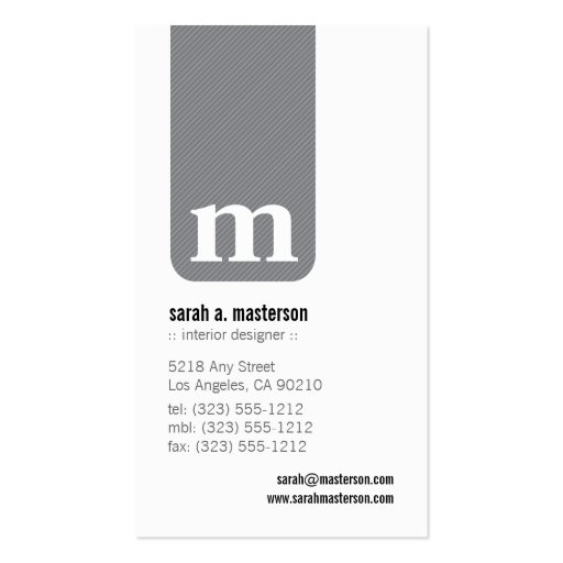 Simple Monogram Designer Business Card (grey) (front side)