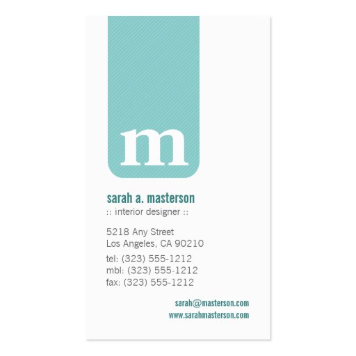 Simple Monogram Designer Business Card (mint) (front side)