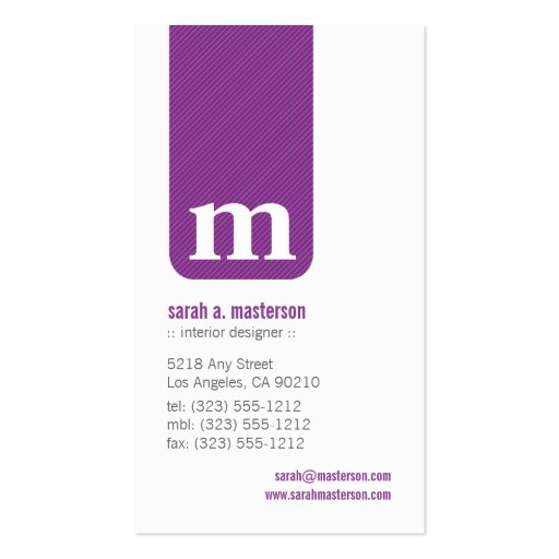 Simple Monogram Designer Business Card (purple) (front side)