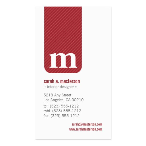 Simple Monogram Designer Business Card (red) (front side)