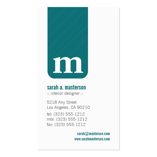 Simple Monogram Designer Business Card (teal) (front side)
