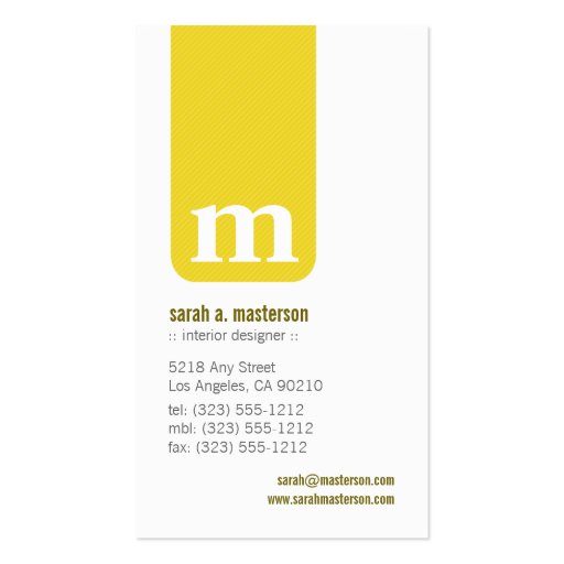 Simple Monogram Designer Business Card (yellow) (front side)