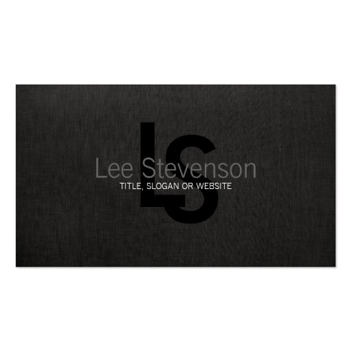 Simple Monogrammed Black Linen Look Professional Business Card Template (front side)
