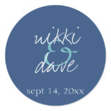 Simple navy handwritten wedding favor label seal round sticker