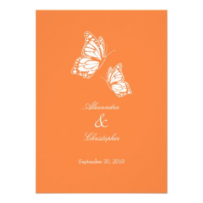 Simple Orange Butterflies Wedding Announcement