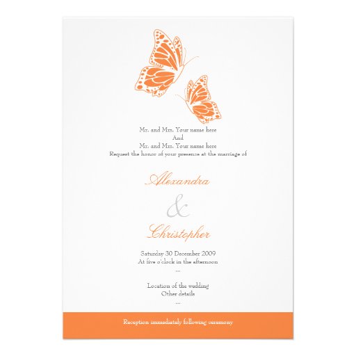 Simple Orange Butterflies Wedding Announcement 2