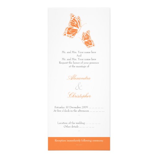 Simple Orange Butterflies Wedding Announcement 2