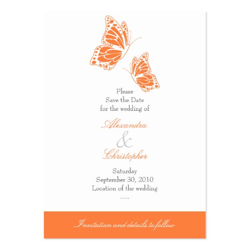 Simple Orange Butterfly Save The Date Wedding Mini Business Card (front side)
