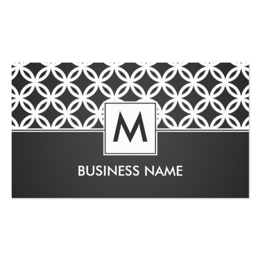 Simple Overlapping Circles Pattern Monogram Black Business Card (front side)