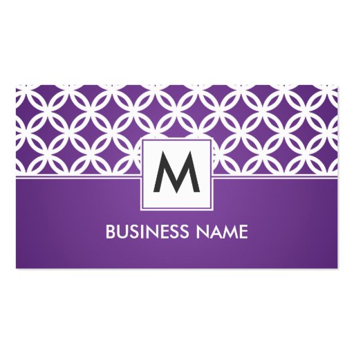 Simple Overlapping Circles Pattern Monogram Purple Business Card Template (front side)