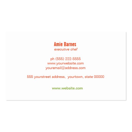 Simple Personal Chef Modern Catering Green Business Cards (back side)