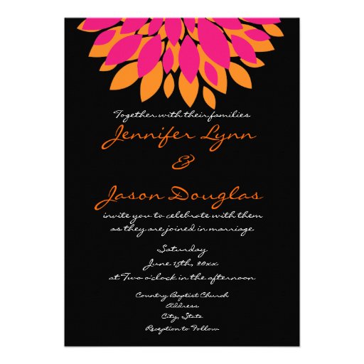 Simple Pink and Orange Flowers Wedding Invitations