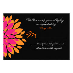 Simple Pink and Orange Flowers Wedding RSVP Cards