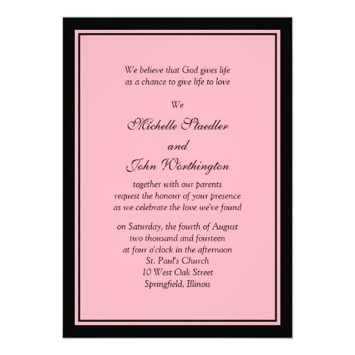 Simple Pink & Black Wedding Invitation Template