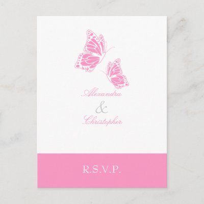 Simple Pink Butterfly RSVP 2 Postcard