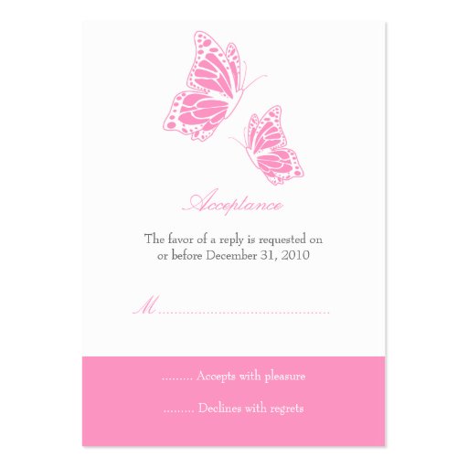 Simple Pink Butterfly RSVP Note Mini Business Card Templates (back side)